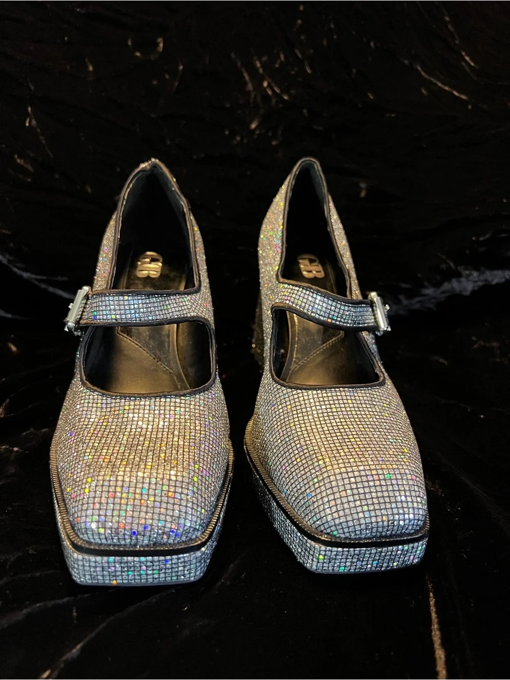 Gianni Bini Silver Crystal Mary Jane Platform Heels